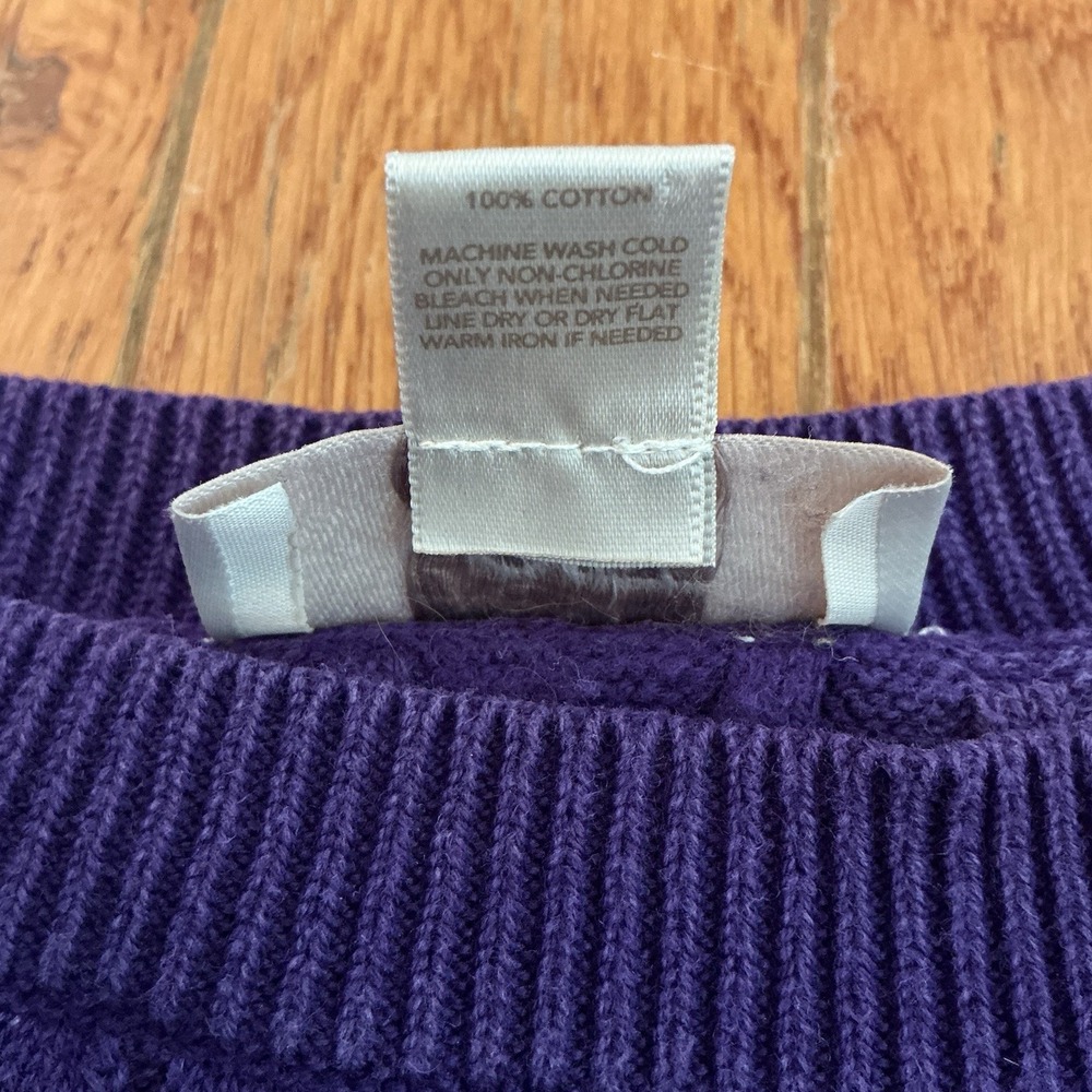 LOFT Purple Cable Knit Sweater 3/4 Length Sleeves Boat Neck Size M - Picture 5 of 6